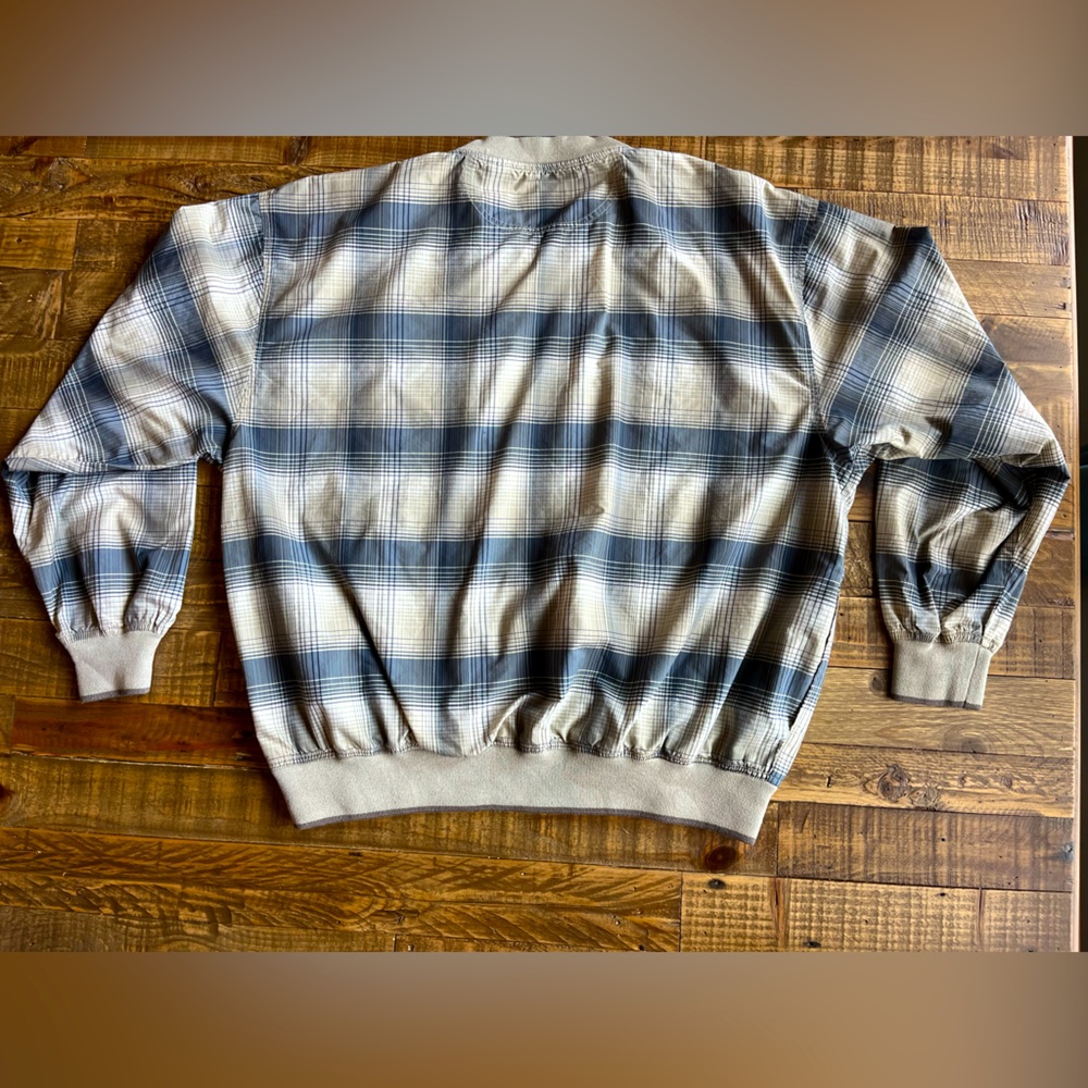 Vintage Greg Norman Golf Pullover Mens Size Large Plaid Tan And Blue 1990s